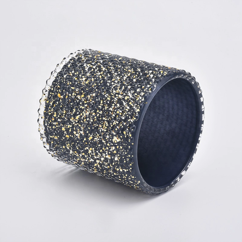 Luxury engraving candle holder black glass candle jars lids supplier