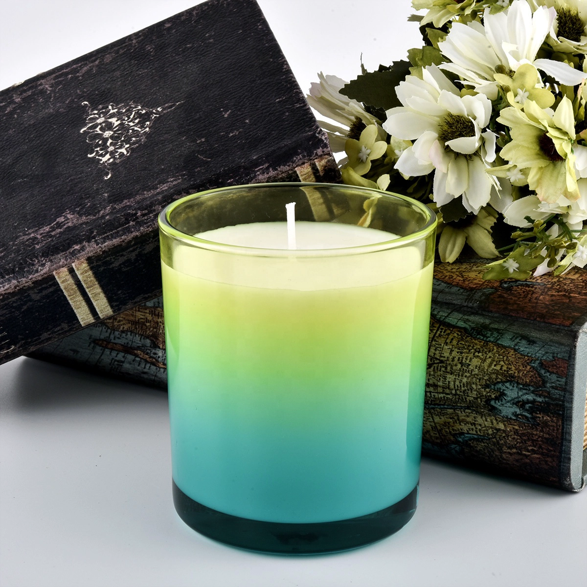 Luxury apothecary scented soy wax candle jar glass gradient candle holders