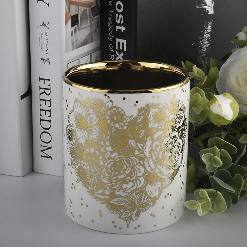 Fancy design home wedding deco custom printed unique elegant ceramic candle jar
