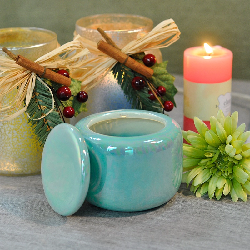 Sunny custom empty tealight ceramic candle holder with lid