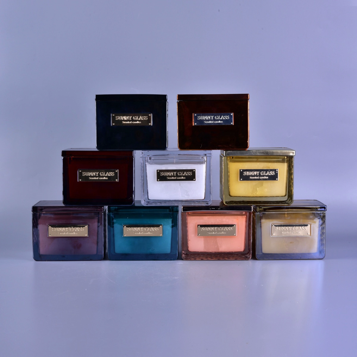 Sunny design luxury square glass candle jar with lid