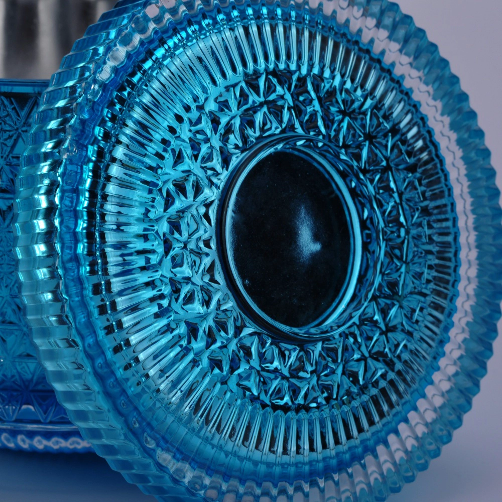 Hot sales blue snow luxury candle glass holder with lids