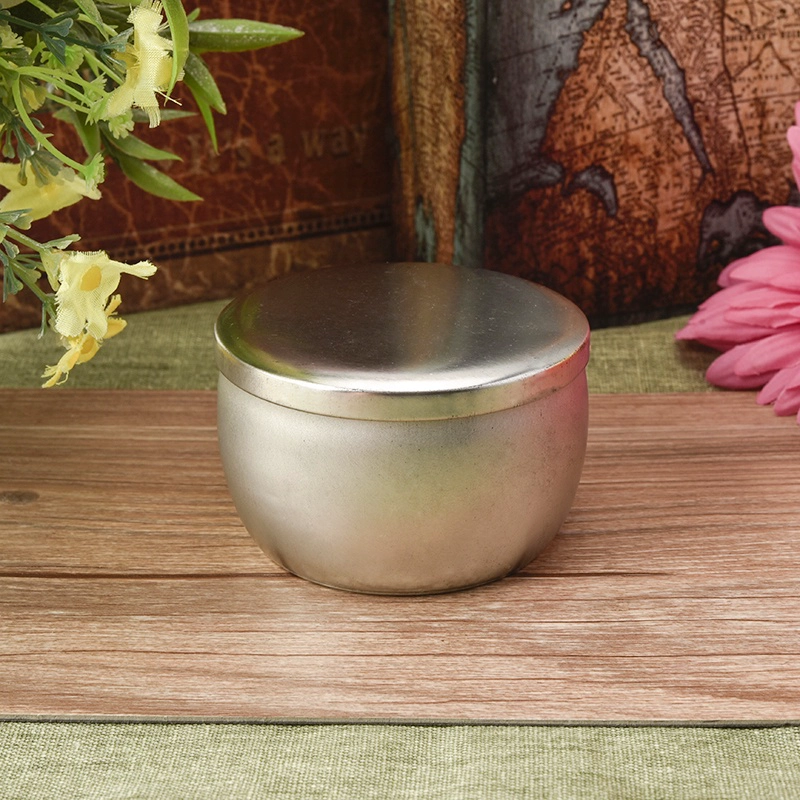 Personalized silver round tealight scented metal candle jar with lid home decor factory