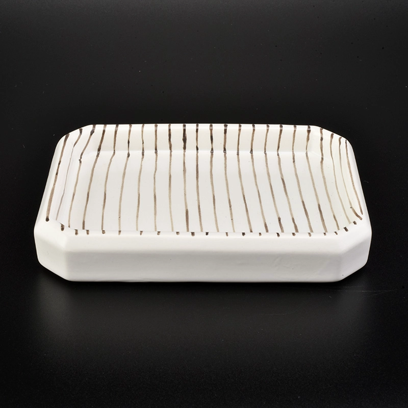 4ps Square white ceramic bathroom accessories set toothbrush holder soap dish with stripe pattern hotel decor