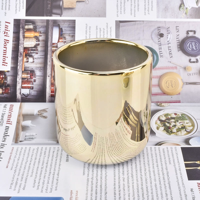 Luxury gold 8oz ceramic candle holder home decoration round bottom