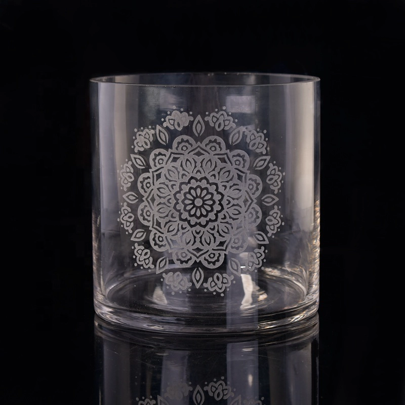 Custom engraved flower clear luxury glass candle containers with lid