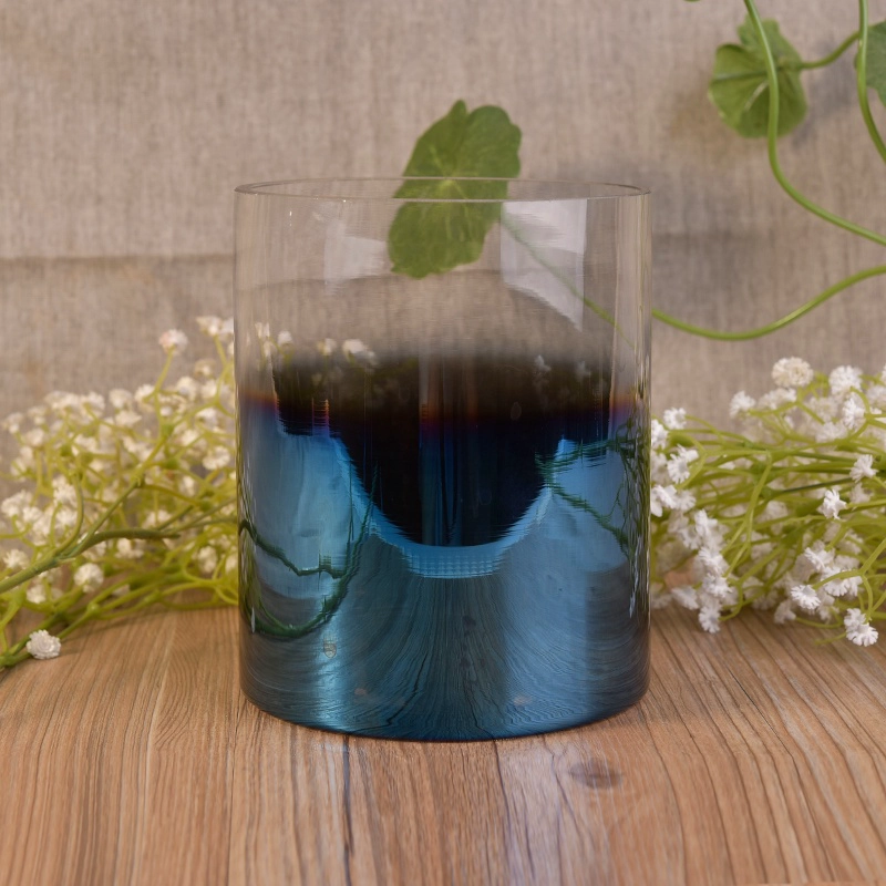 Vertical Glass Candle Jar with Gradually Varied Electroplated Decoration