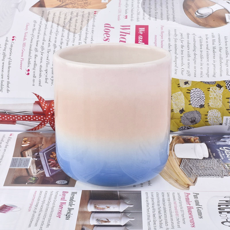 400ml Cylinder candle cup ceramic iridescent candle jars supplier