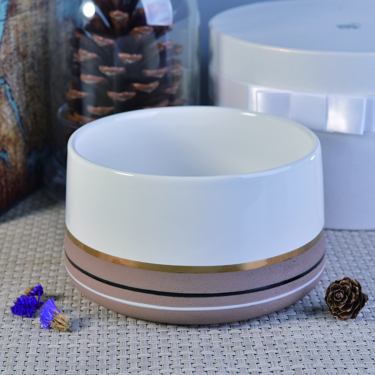 Custom black white tea light ceramic candle container