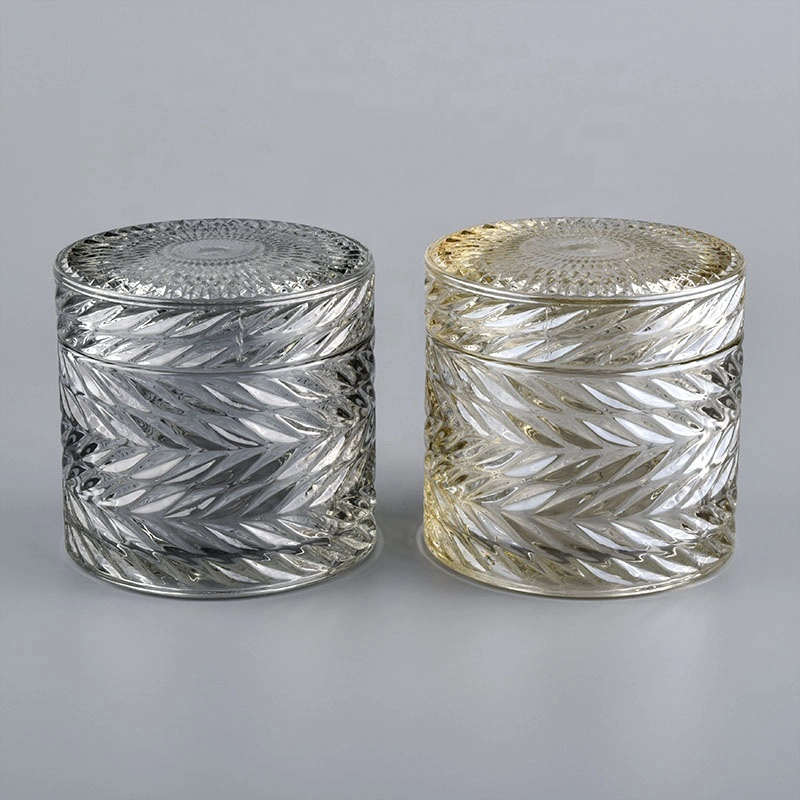 leaf pattern Custom Color Embossed Glass Candle For Candle Making