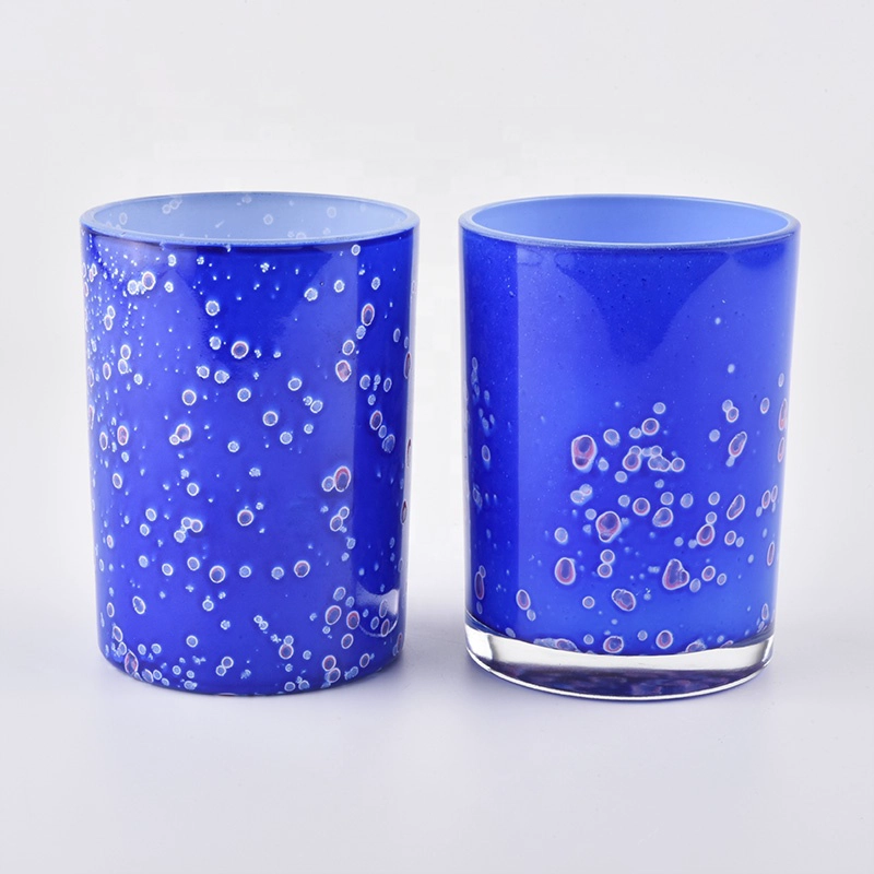 Wholesales heat resistant blue empty cylinder glass candle jars