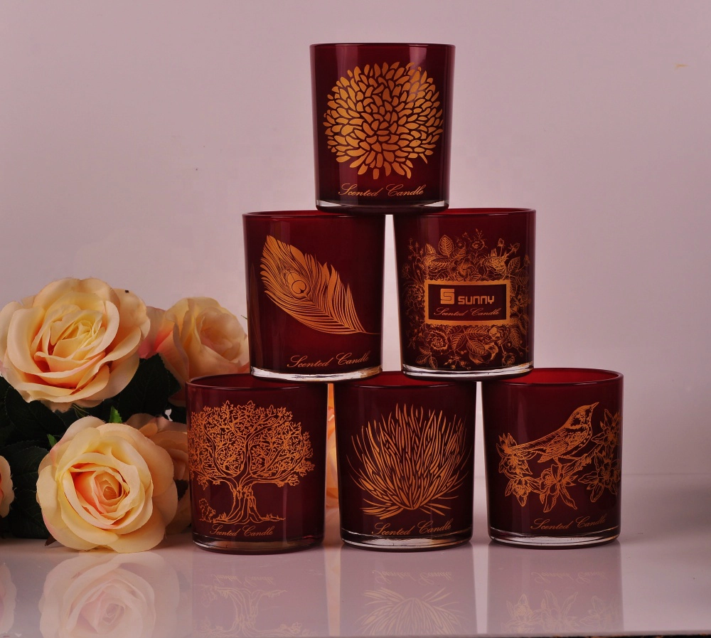 Bulk luxury logo printing cylinder glass candle holders 6oz 8oz 10oz