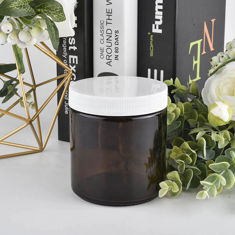Factory price tealight amber candle glass jar with white cover