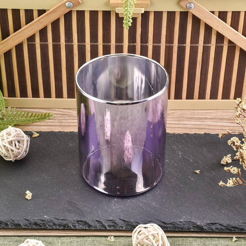 Purple candle cup pillar glass candle vessel supplier