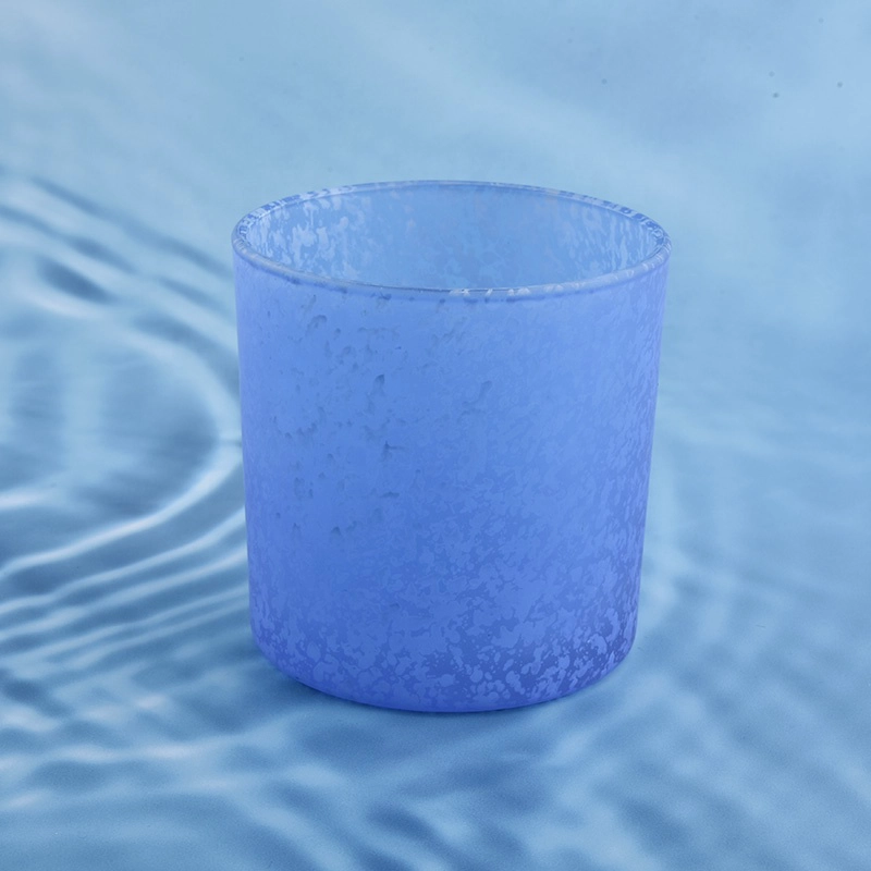 geometric blue painted candle holder home decor colored glass candle vessel