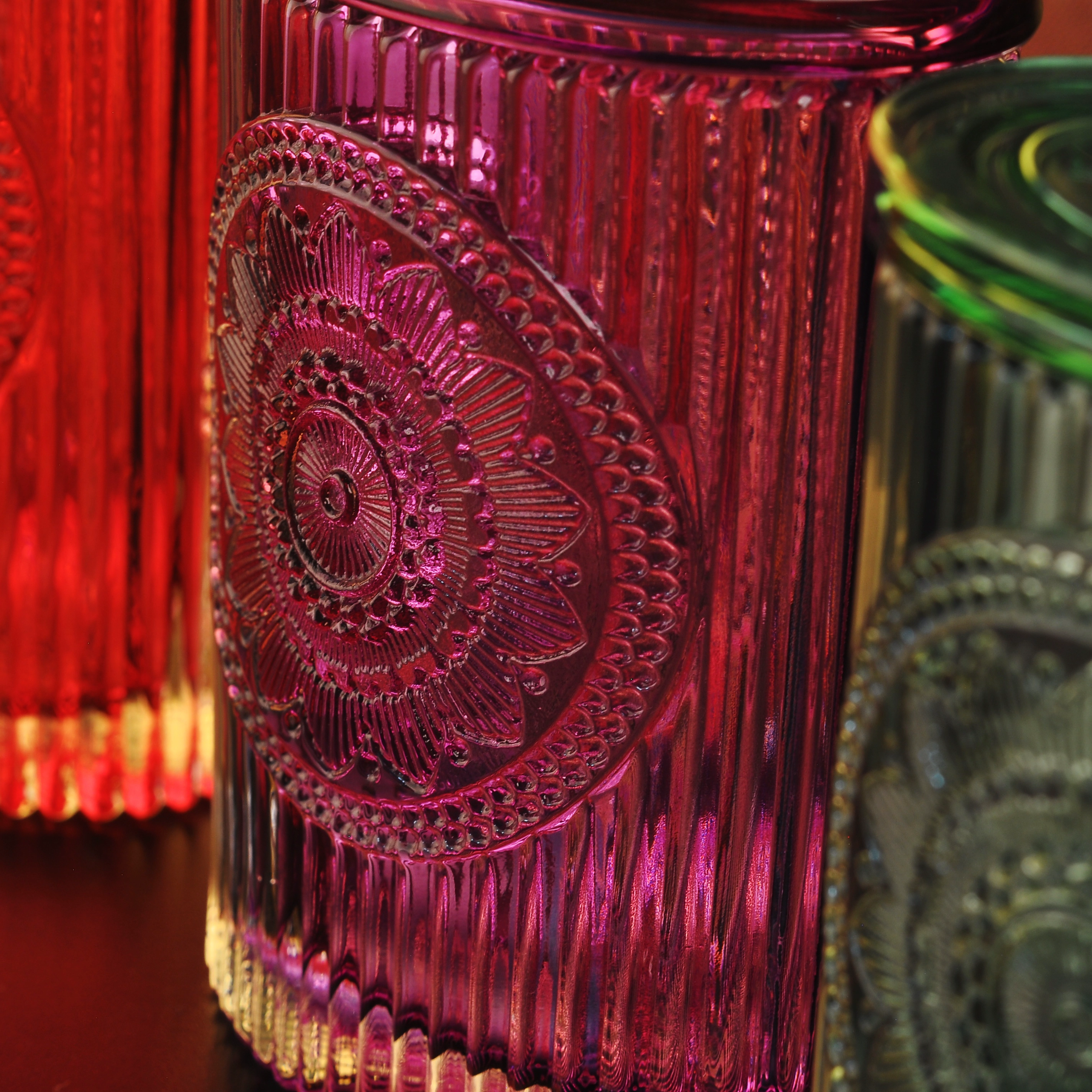 Factory price luxury oval custom engraved color glass candle jars with lid