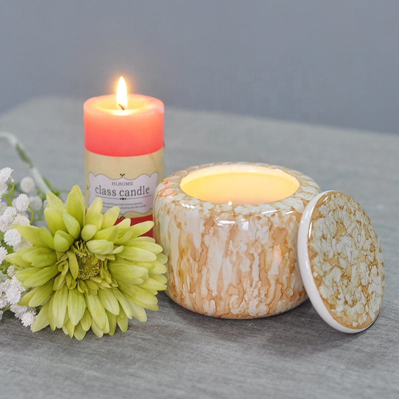 Wholesales Vintage tea light ceramic candle vessel with lid