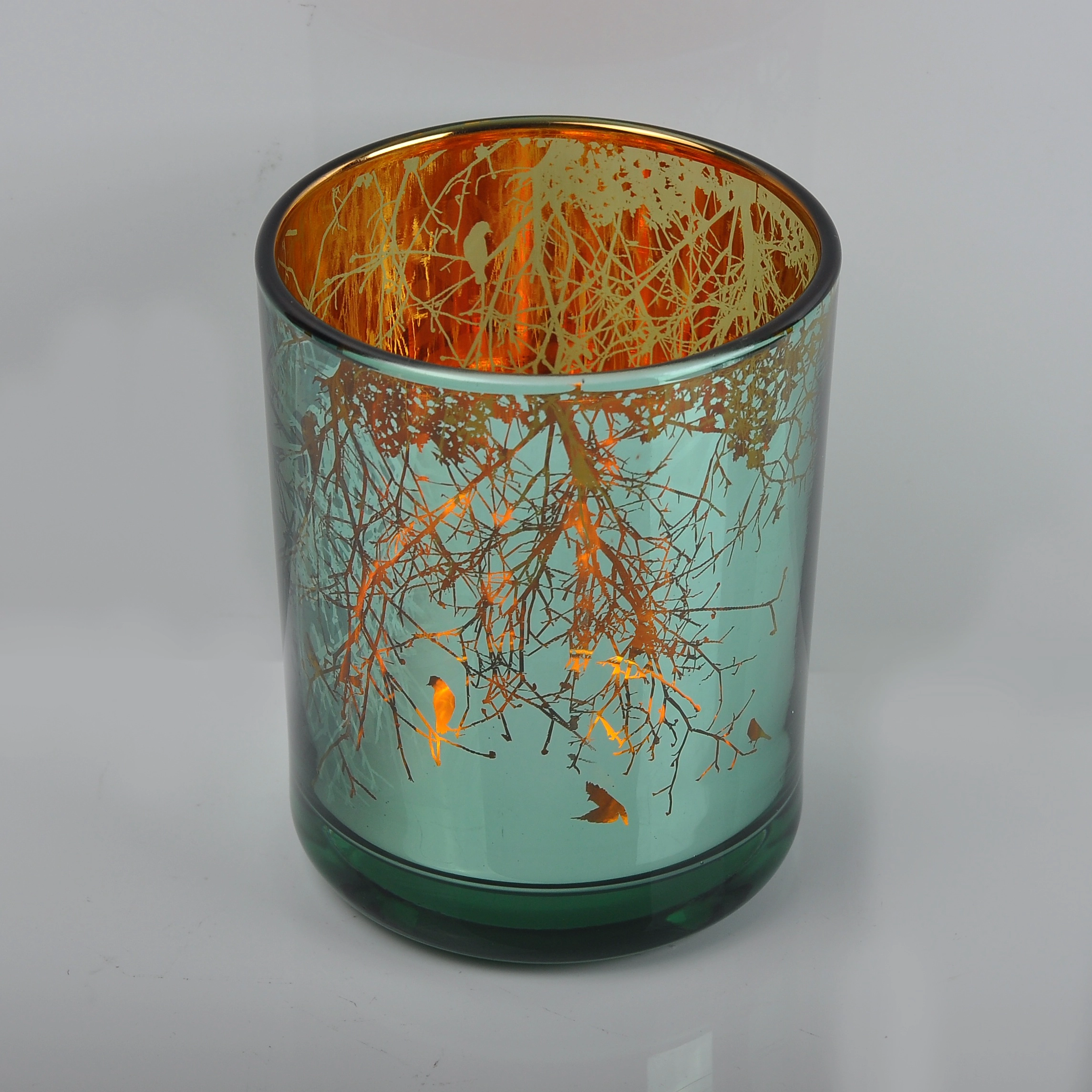 Wholesales luxury cylinder electroplated glass custom candle jas 8oz