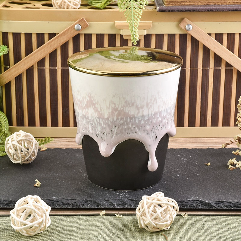 Pink personalized candle votive holder pillar ceramic jar with metal lids party decoration in bulk