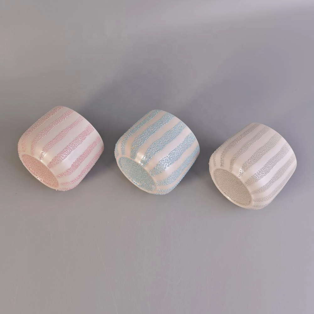 Customized stripe ceramic candle containers in bulk home decor