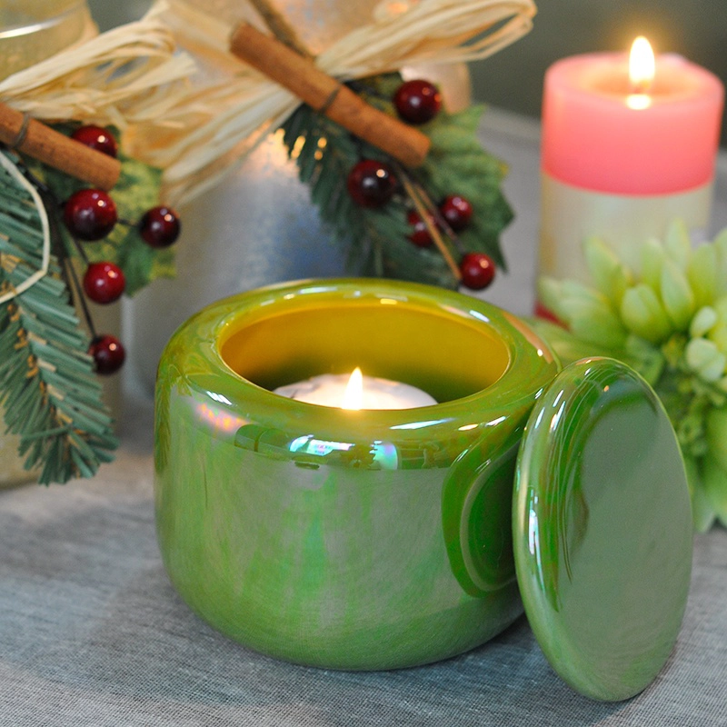 Sunny custom empty tealight ceramic candle holder with lid
