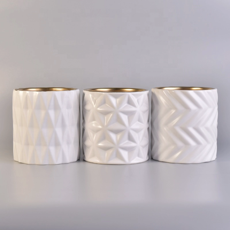 Geo cut cylinder plating candle holder votive ceramic candle jars home decorative wholesale