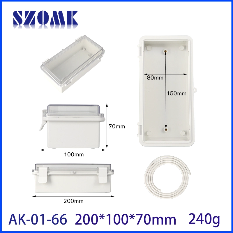 Montabile a parete SZOMK Coperchio trasparente incernierato Scatola elettronica esterna in plastica resistente alle intemperie Scatola impermeabile in plastica ABS AK-01-66 200 * 100 * 70 mm