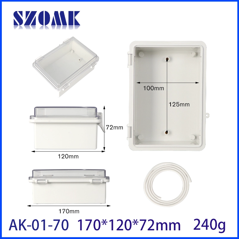 SZOMK Custodia trasparente Custodia impermeabile Custodia per strumenti elettronici incernierati Scatola di plastica per esterni AK-01-70 170 * 120 * 72mm