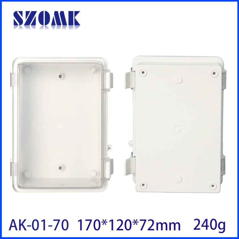 SZOMK Custodia trasparente Custodia impermeabile Custodia per strumenti elettronici incernierati Scatola di plastica per esterni AK-01-70 170 * 120 * 72mm