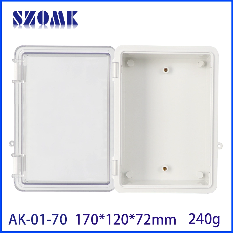 SZOMK Custodia trasparente Custodia impermeabile Custodia per strumenti elettronici incernierati Scatola di plastica per esterni AK-01-70 170 * 120 * 72mm