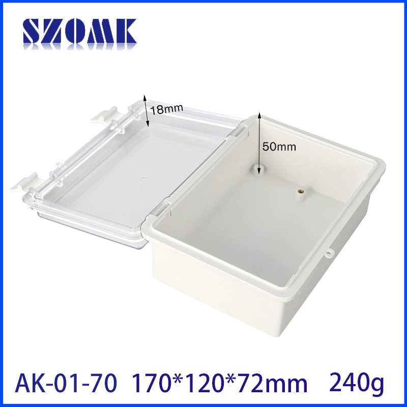 SZOMK Custodia trasparente Custodia impermeabile Custodia per strumenti elettronici incernierati Scatola di plastica per esterni AK-01-70 170 * 120 * 72mm