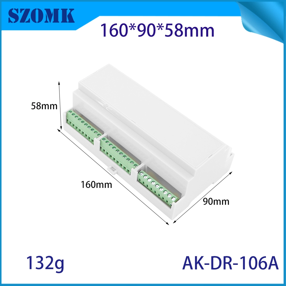 China 160*90*58MM AK-DR-106 Din Rail Connectors Pc Din Rail Mount Screw Module Adapter Plastic Din Rail Terminal Block Box manufacturer