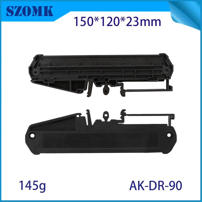 150 * 108 mm AK-DR-90 Black Vertical Din Rail PVC Tray Mountting Feet Pa Loing Pièces pour PCB Din Rail Installation