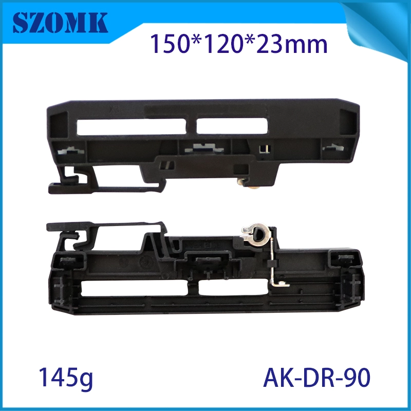 150 * 108 mm AK-DR-90 Black Vertical Din Rail PVC Tray Mountting Feet Pa Loing Pièces pour PCB Din Rail Installation