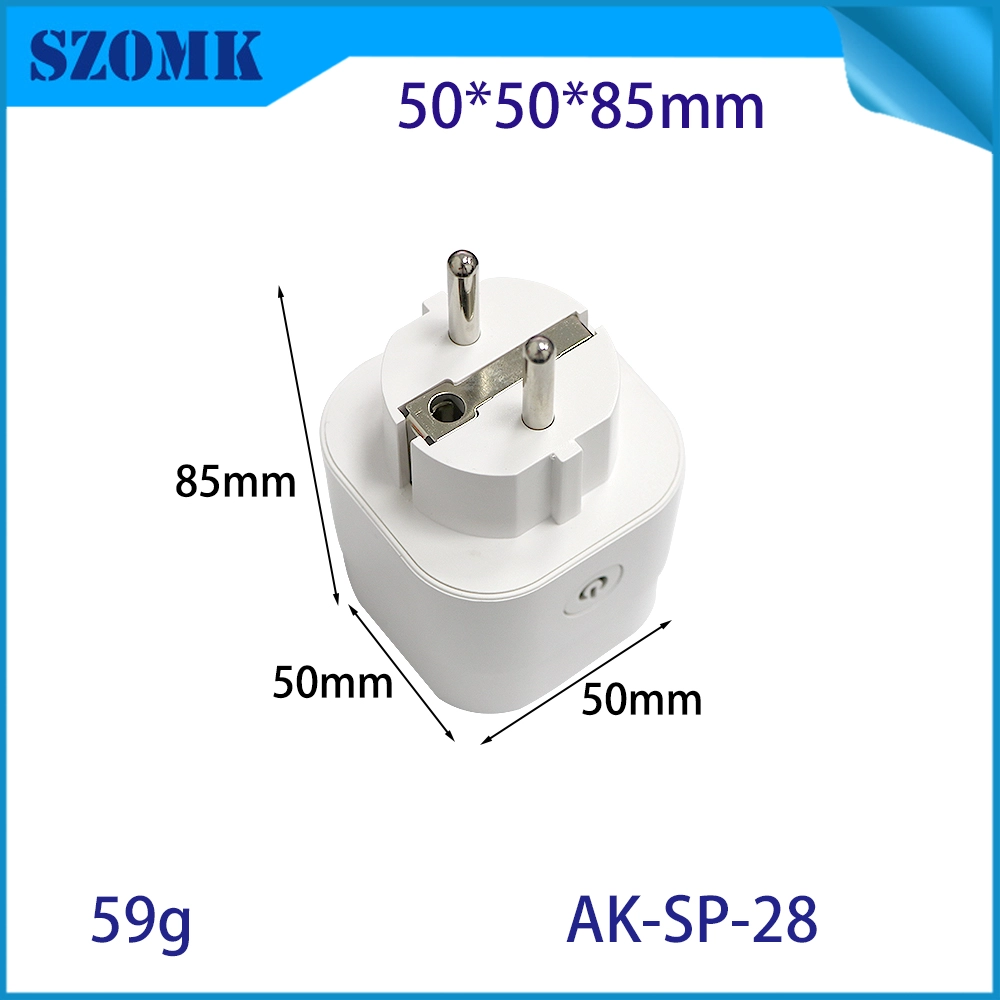 AK-SP-28 EU标准物联网智能WiFi插头外壳PC火焰阻燃V0塑料盒50*50*82mm