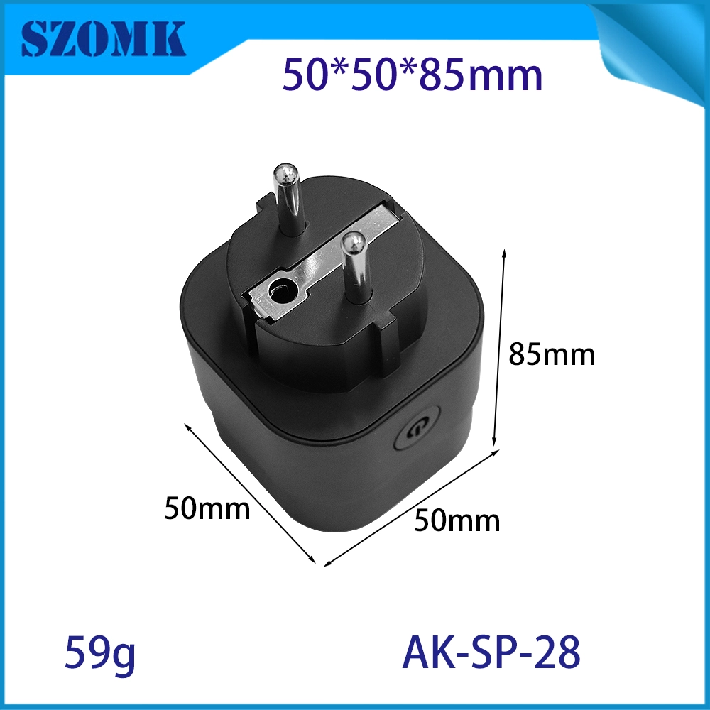 AK-SP-28 EU标准物联网智能WiFi插头外壳PC火焰阻燃V0塑料盒50*50*82mm
