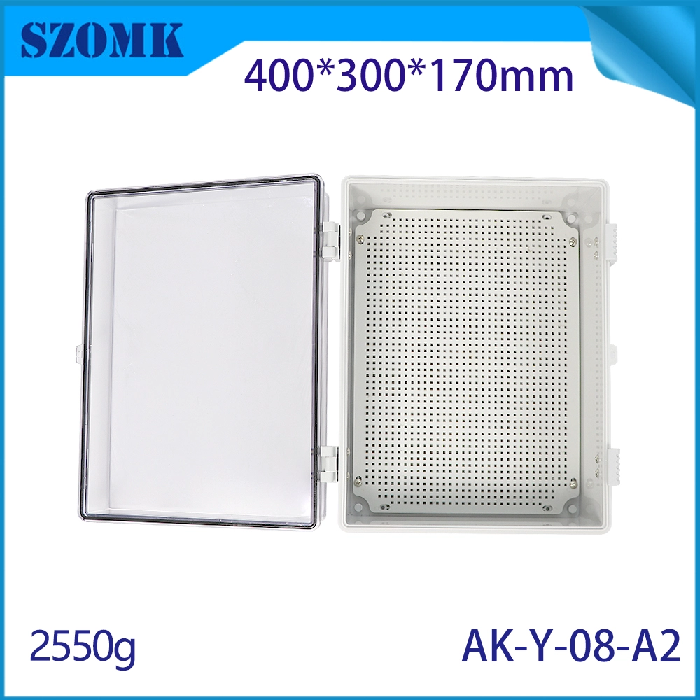 AK-Y-08A2 مفصلية حائط حائط بلاستيكي حاوية مقاومة للماء صافية تغطية تغطية PC حاوية 400 × 300X170MM