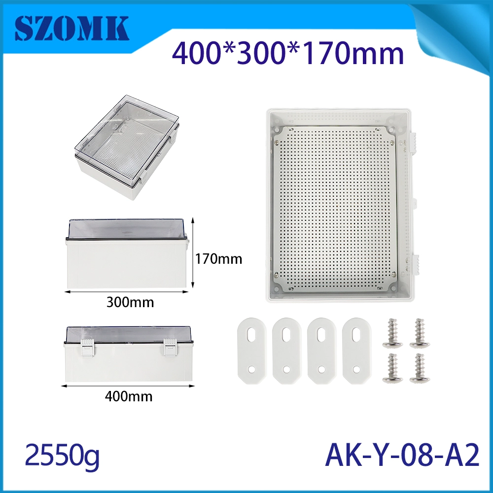 AK-Y-08A2 مفصلية حائط حائط بلاستيكي حاوية مقاومة للماء صافية تغطية تغطية PC حاوية 400 × 300X170MM