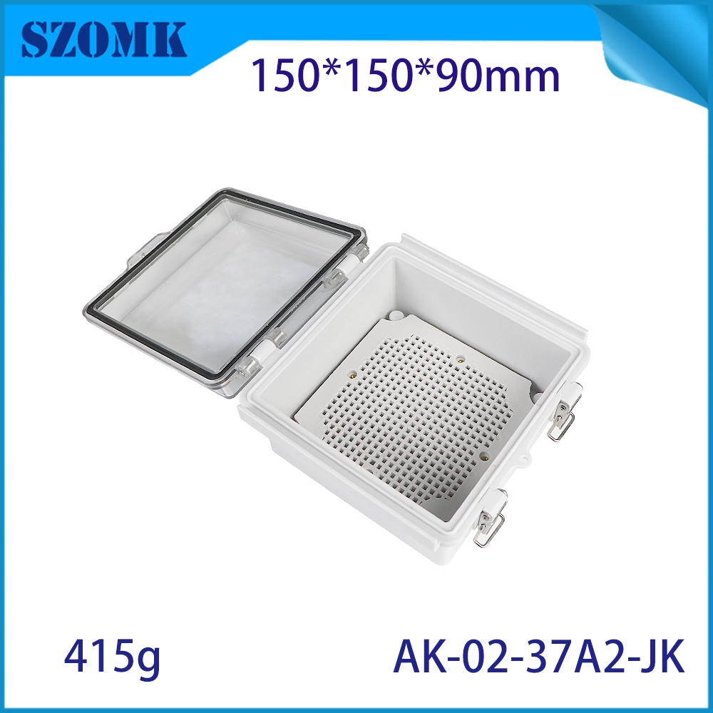 AK-02-37A2-JK PC Transparent Door Lid Bracket Outdoor Enclosure IP67 Plastic Weatherproof Project Box with Mounting Plate 150X150X90MM