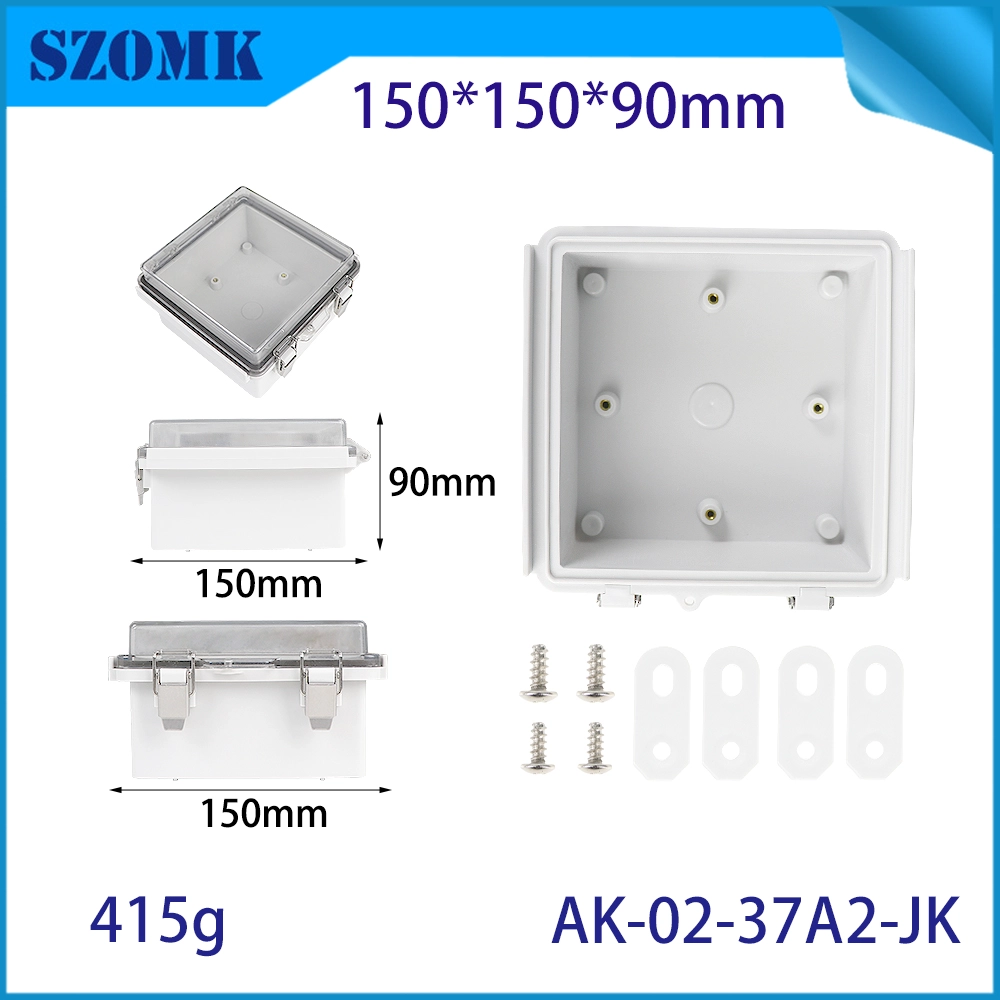 AK-02-37A2-JK PC Transparent Door Lid Bracket Outdoor Enclosure IP67 Plastic Weatherproof Project Box with Mounting Plate 150X150X90MM