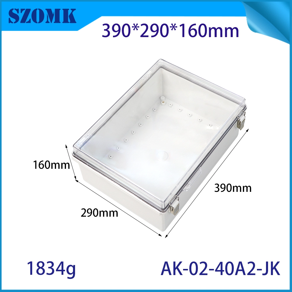 AK-02-40A2-JK Electrical Boxes Hinged Shell Outdoor Universal Project Enclosure PC Clear Cover Enclosure Box 390X290X160MM