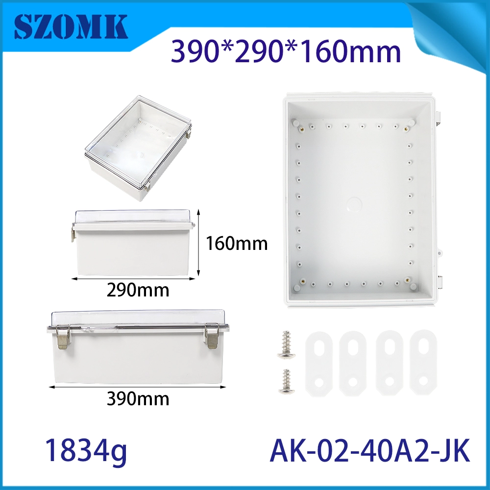 AK-02-40A2-JK Electrical Boxes Hinged Shell Outdoor Universal Project Enclosure PC Clear Cover Enclosure Box 390X290X160MM