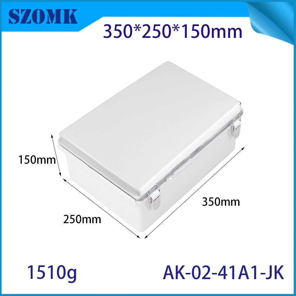 AK-02-41A1-JK ABS Enclosure Hinged Lid Grey Enclosure Hinged Cover With Key Lock Latch 350X250X150MM
