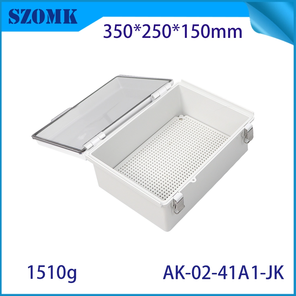 AK-02-41A1-JK ABS Enclosure Hinged Lid Grey Enclosure Hinged Cover With Key Lock Latch 350X250X150MM