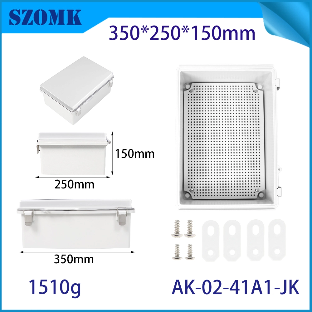 AK-02-41A1-JK ABS Enclosure Hinged Lid Grey Enclosure Hinged Cover With Key Lock Latch 350X250X150MM