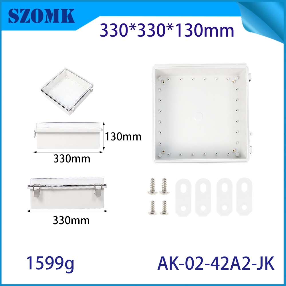 AK-02-42A2-JK Gray Transparent Cover PC Electrical Junction Box IP67 Waterproof ABS Plastic Power Outdoor Enclosure 330X330X130MM
