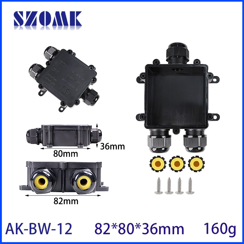 82*80*36MM AK-BW-12 Outdoor Cable Connector 3P 24A 450V Extension Cord Waterproof Wire Connector Ip68 for LED