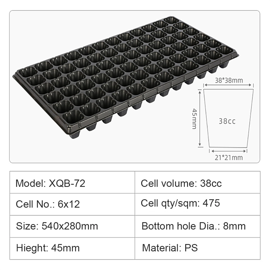 72 Cells Best Tomato Broccoli Squash Black PS Plastic Deep Gardening Seed Trays For Sale