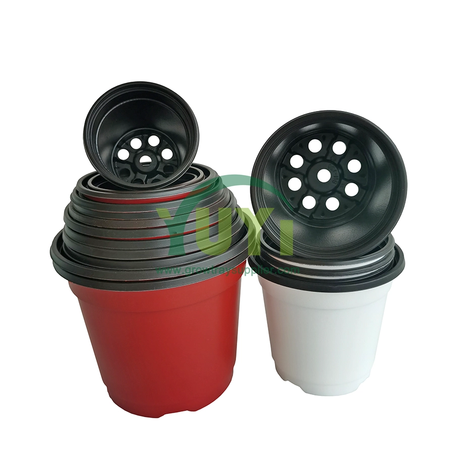 Bon marché 4 5 6 7 pouces rouge blanc noir jardin extérieur pépinière plantation Pots de fleurs en plastique Double couleur