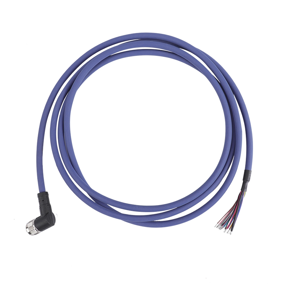 M12 17 pin Female connector angled single ended cable